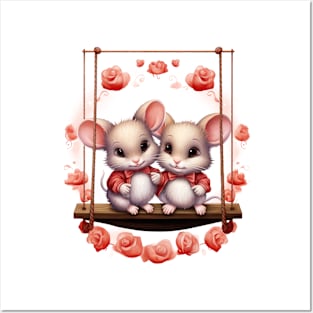 Valentine Mouse Couple On Swing Posters and Art